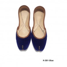 Leather Khussa Shoes K-091-Blue Copper Tilla 